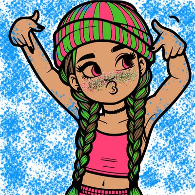 realistic teenage girl with braids and a beanie and crop top doing 🫶🏼