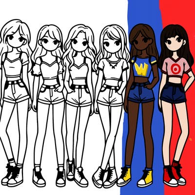 a group of girls wearing crop tops and shorts