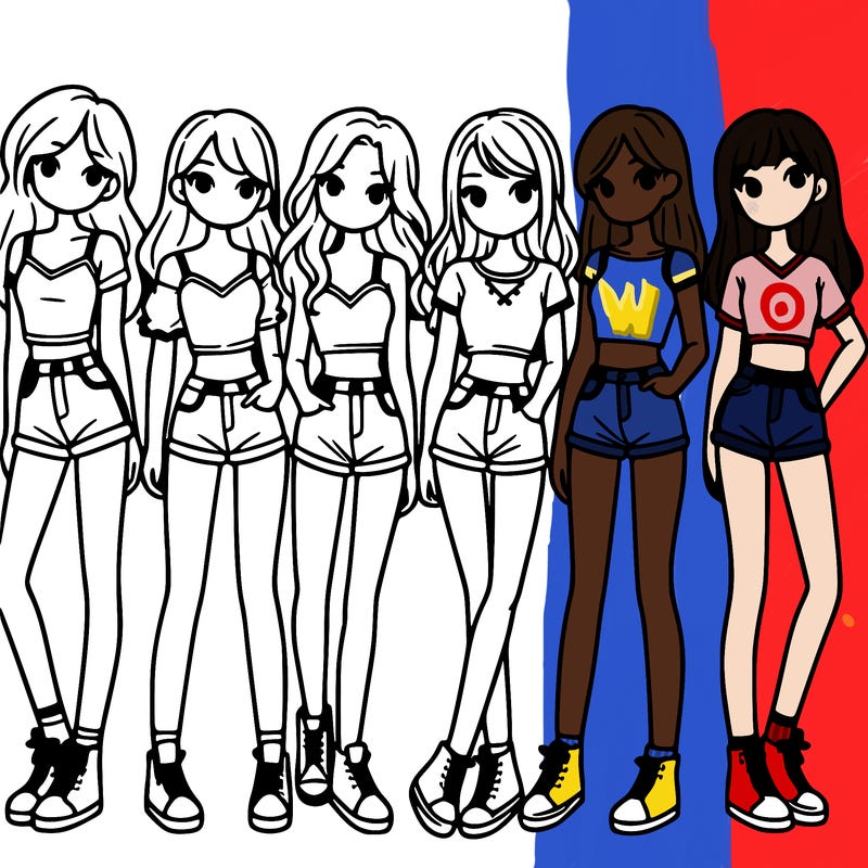 a group of girls wearing crop tops and shorts