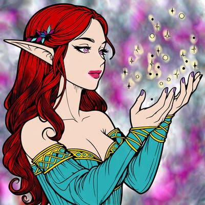 realistic elf girl doing magic