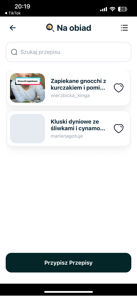 Meal Brain - Interface do aplicativo Meal Brain mostrando uma lista de receitas salvas em uma coleção de jantar com uma barra de pesquisa