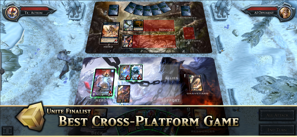 Shadow Era - Trading Card Game - A gameplay screenshot of Shadow Era Trading Card Game featuring a battle interface and the Best Cross Platform Game award title.