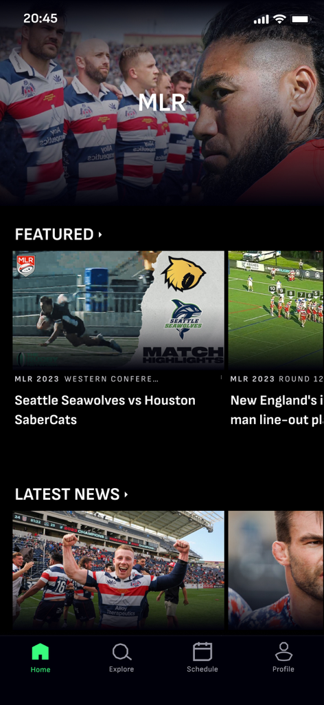 The Rugby Network - The Rugby Network home screen with MLR match highlights and latest rugby news