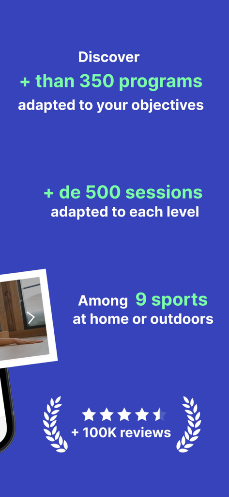 Application Decathlon Coach présentant plus de 350 programmes de fitness et 500 sessions dans différents sports.