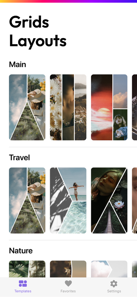 Photo Collage Maker & Pics Art - App interface displaying aesthetic grid layouts and collage templates for social media