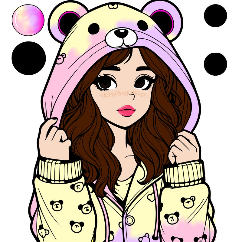 realistic girl in a animal pjs hoodie