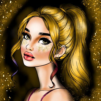 realistic girl with a ponytail on her hair and lips