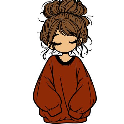 girl with baggy sweatshirt and messy bun
