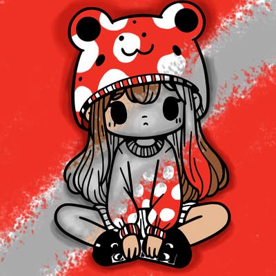 a girl wearing a frog hat and some frog socks