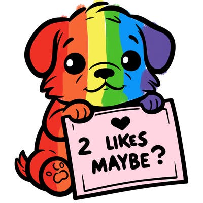 a puppy holding a sign that says 2 likes maybe?