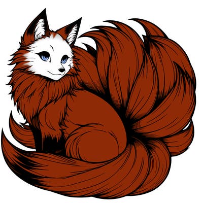 realistic detailed 9 tailed anime fox