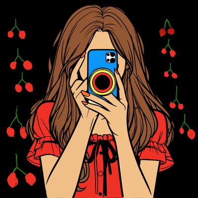 a realistic girl holding her phone taking pictures