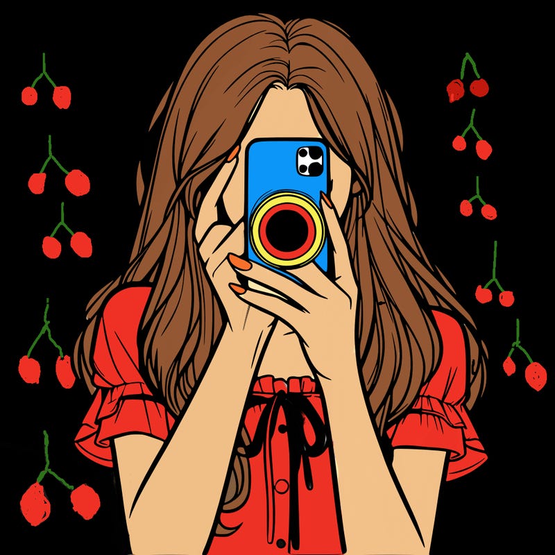 a realistic girl holding her phone taking pictures