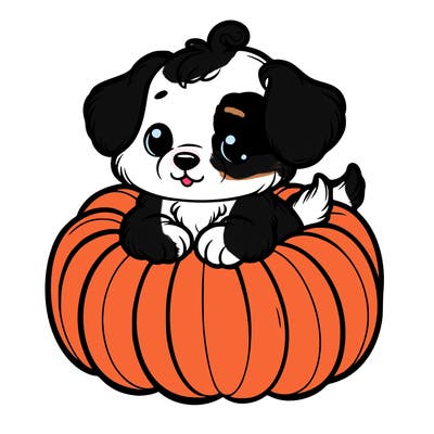 cute little puppy in a pumpkin