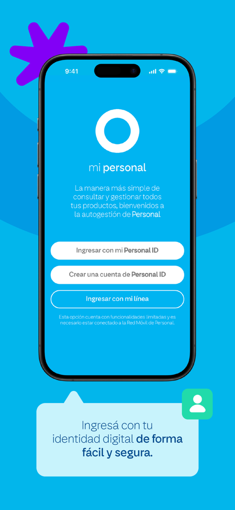 Mi Personal - Paraguay - Login screen of the Mi Personal Paraguay app with sign-in options