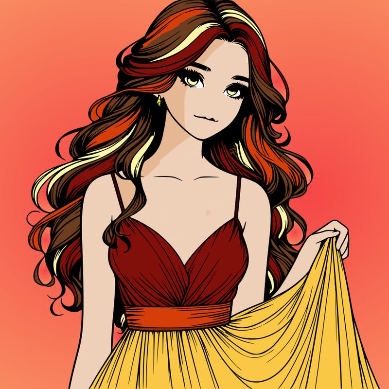 realistic girl in flowy silky prom dress