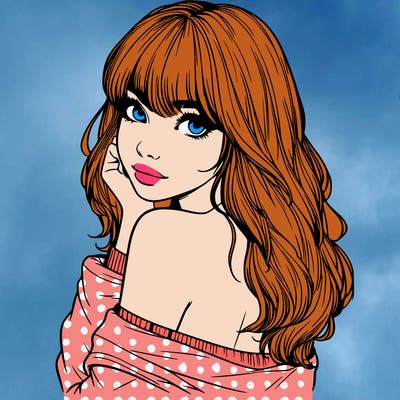 realistic girl with bangs looking over her shoulder