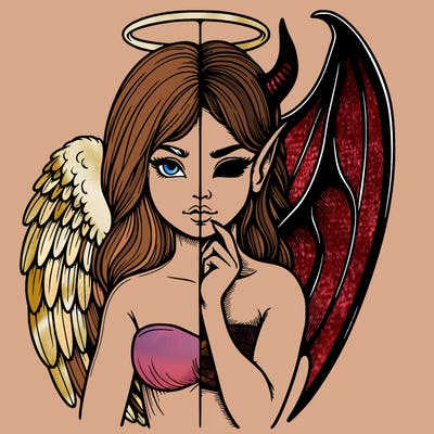 realistic angel half demon