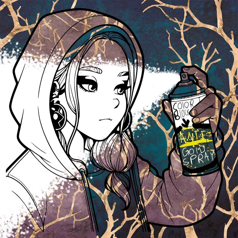 a realistic girl, spray painting