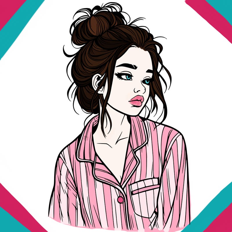 realistic woman with pajamas on and a messy bun