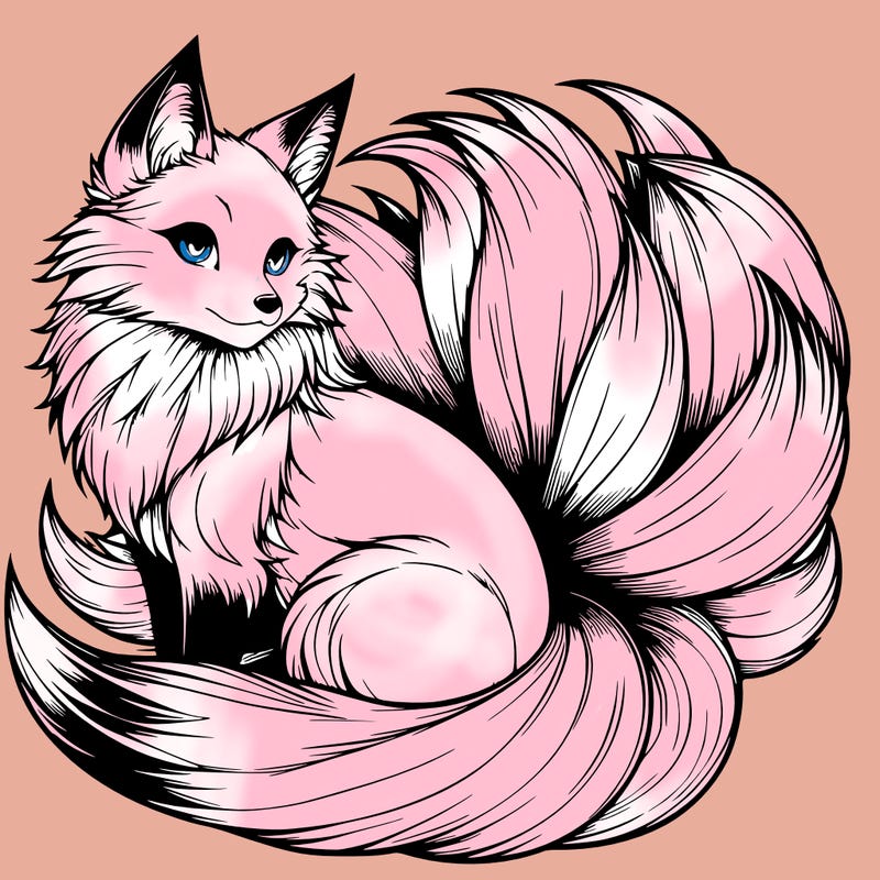 realistic detailed 9 tailed anime fox