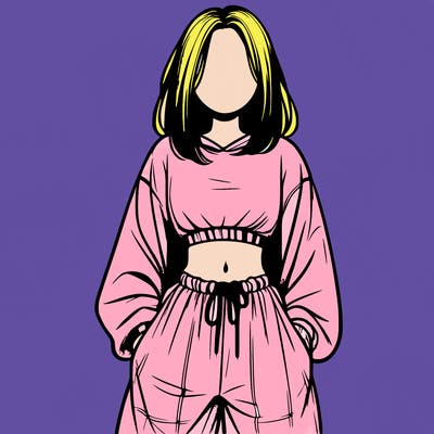realistic girl faceless with baggy pants and a crop top
