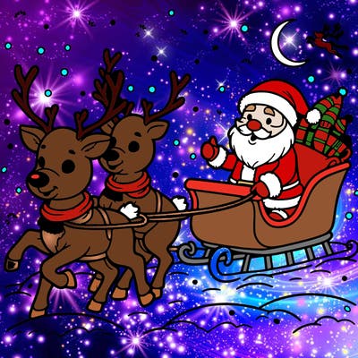 reindeer guiding santa's sleigh