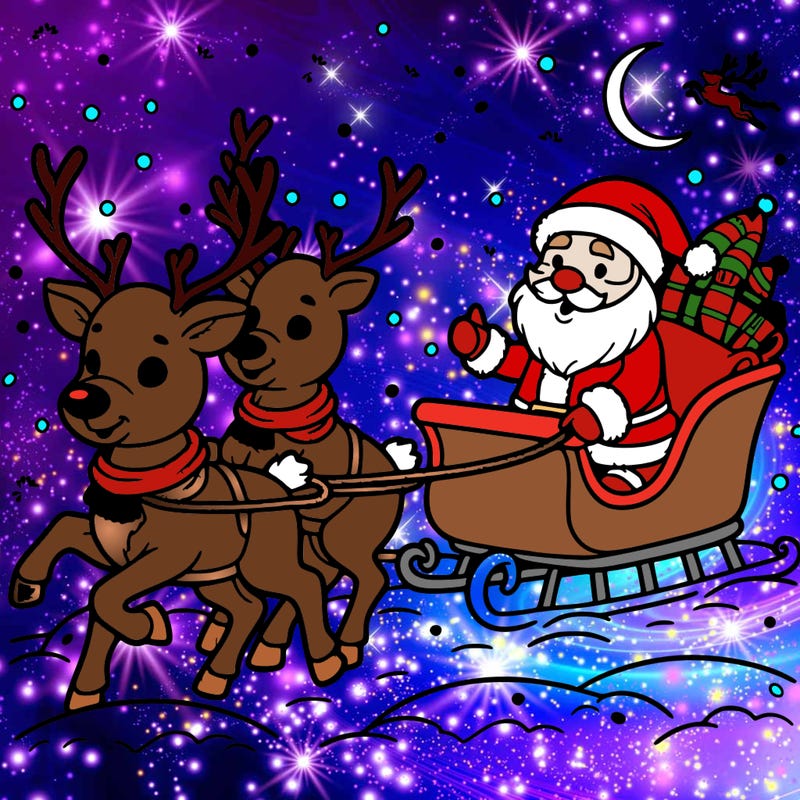 reindeer guiding santa's sleigh