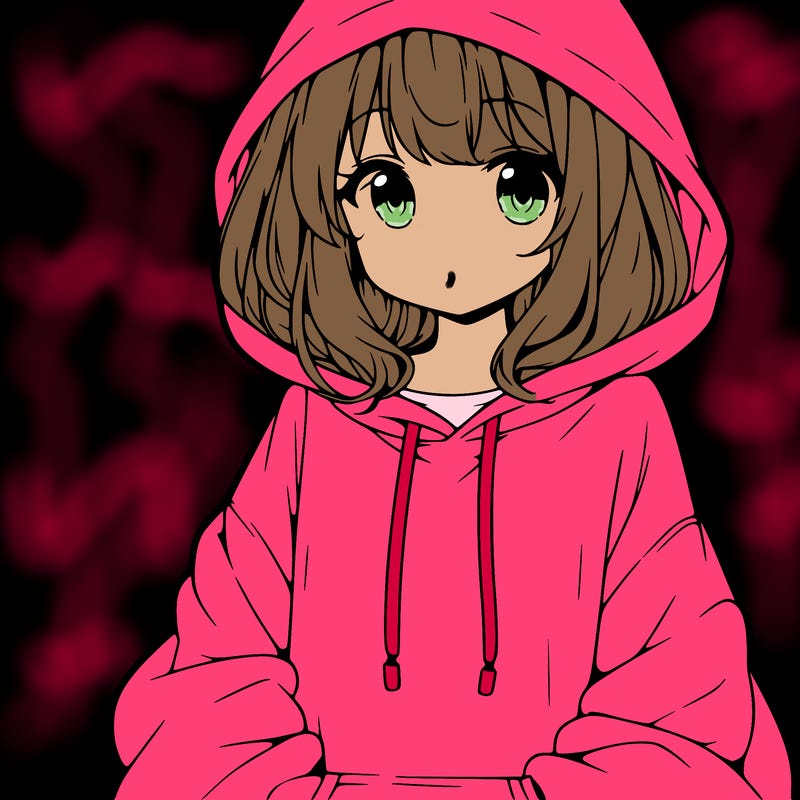 anime girl wearing an oversized hoodie