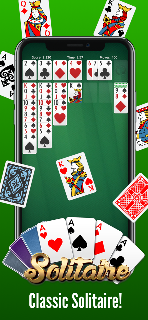 Interfaz del clásico juego de cartas Solitario en la pantalla de un teléfono móvil
