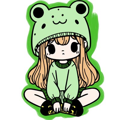 a girl wearing a frog hat and some frog socks