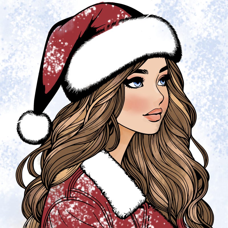 realistic girl in santa hat