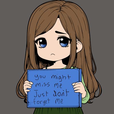 sad realistic girl holding a blank sign