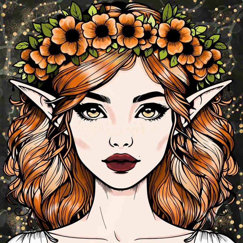realistic female elf with flower crown