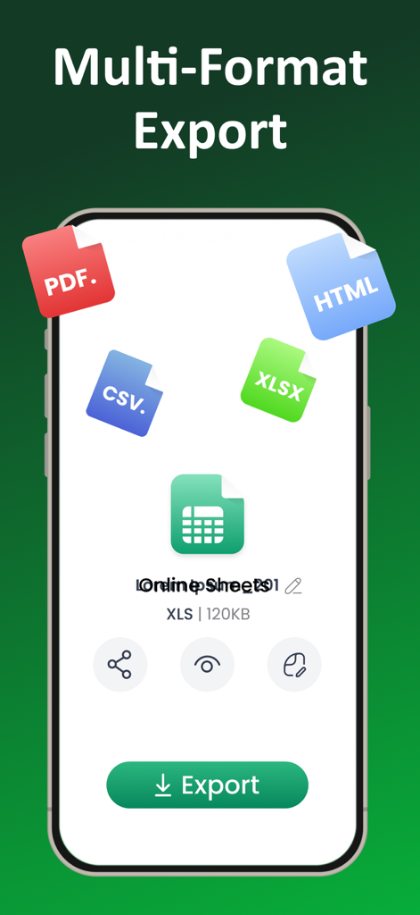 Image to Excel Converter－XLSX - Interfaz que muestra opciones de exportación en múltiples formatos, incluyendo PDF CSV XLSX y HTML para datos de documentos convertidos