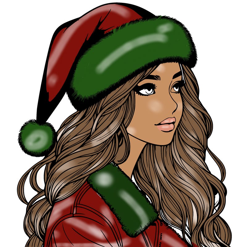 realistic girl in santa hat