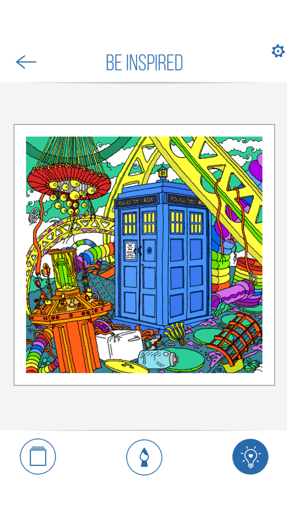 BBC Colouring: Doctor Who - A colorful digital illustration of the TARDIS in the Doctor Who colouring app gallery