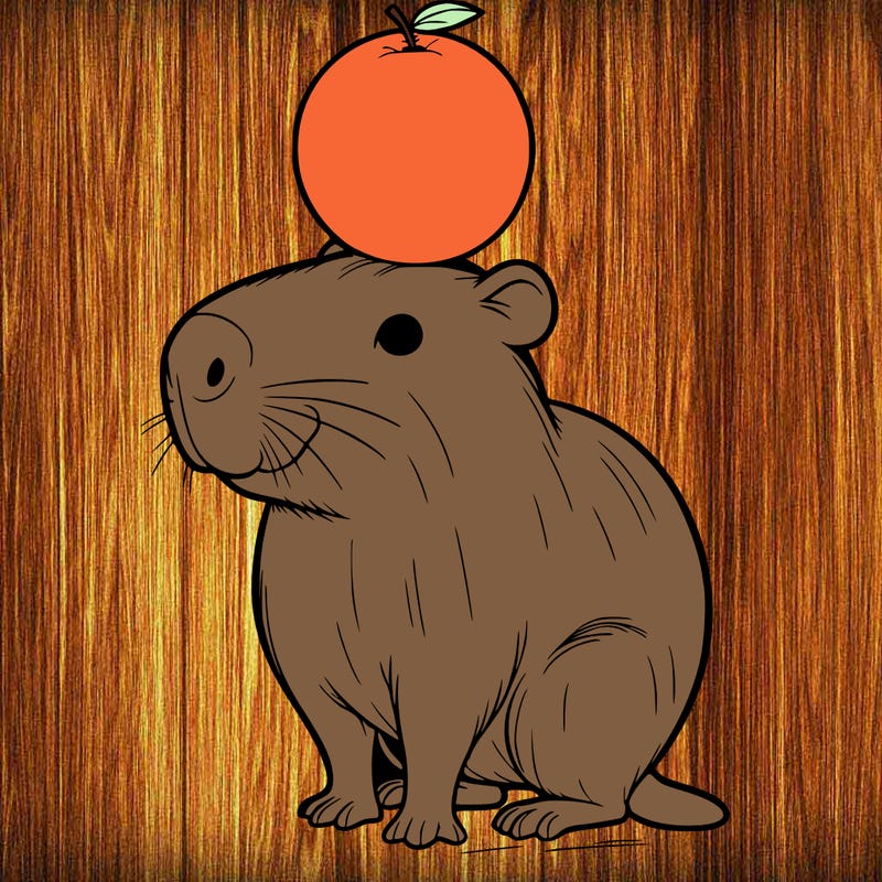 capybara that is balancing a orange on its head