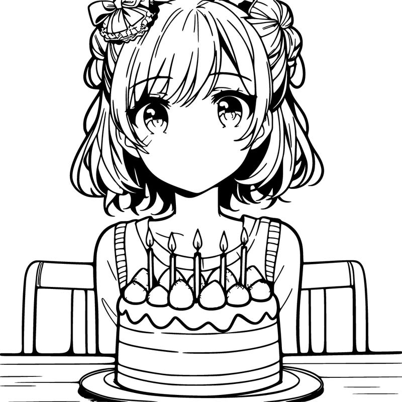 manga birthday girl with cake