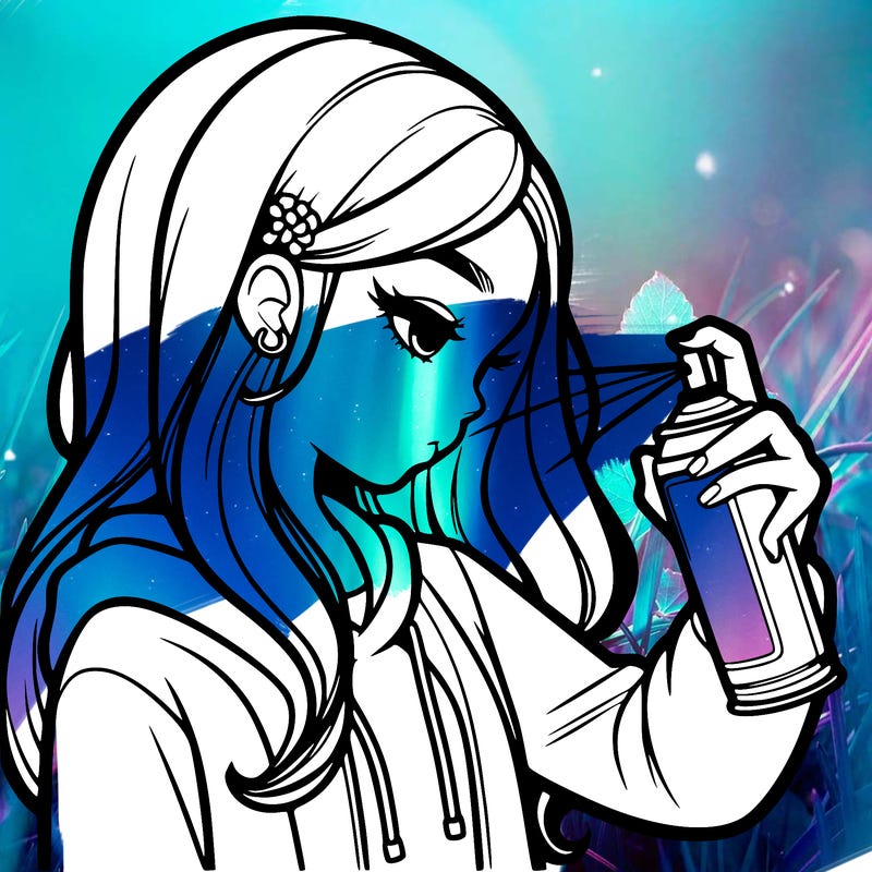 a realistic girl spray painting