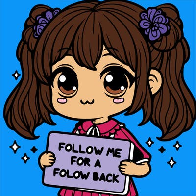 cute girl with a sign that says follow me for a follow back