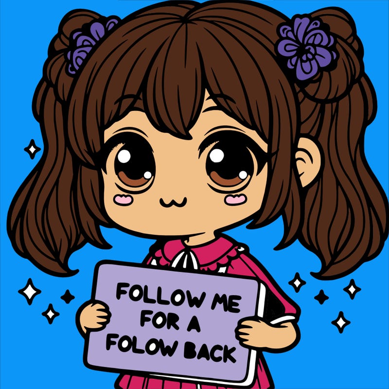cute girl with a sign that says follow me for a follow back