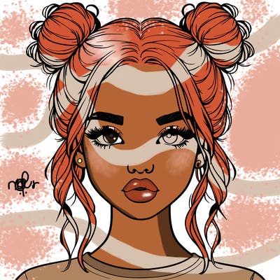 realistic girl with two buns in hair and lips