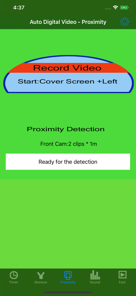 Auto Digital Video - Auto Digital Video app interface showing the proximity detection feature for automated recording