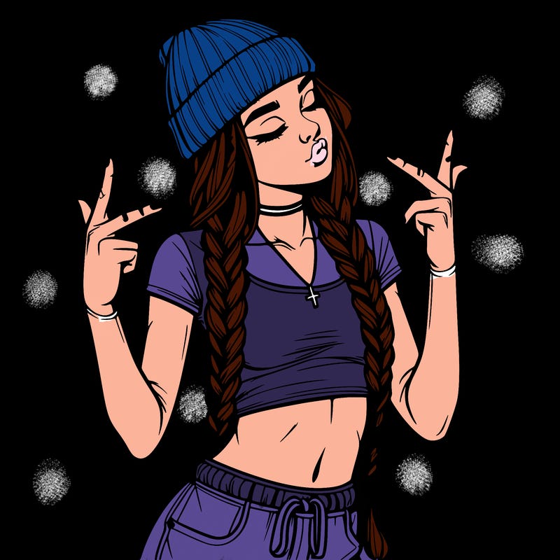 realistic teenage girl with braids and a beanie and crop top doing 🫶🏼