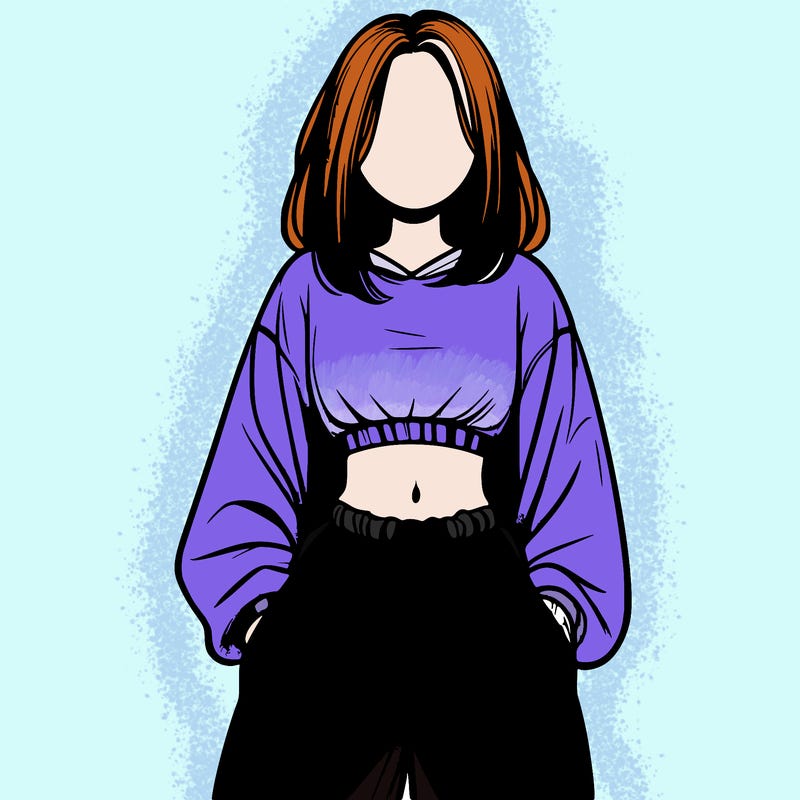 realistic girl faceless with baggy pants and a crop top