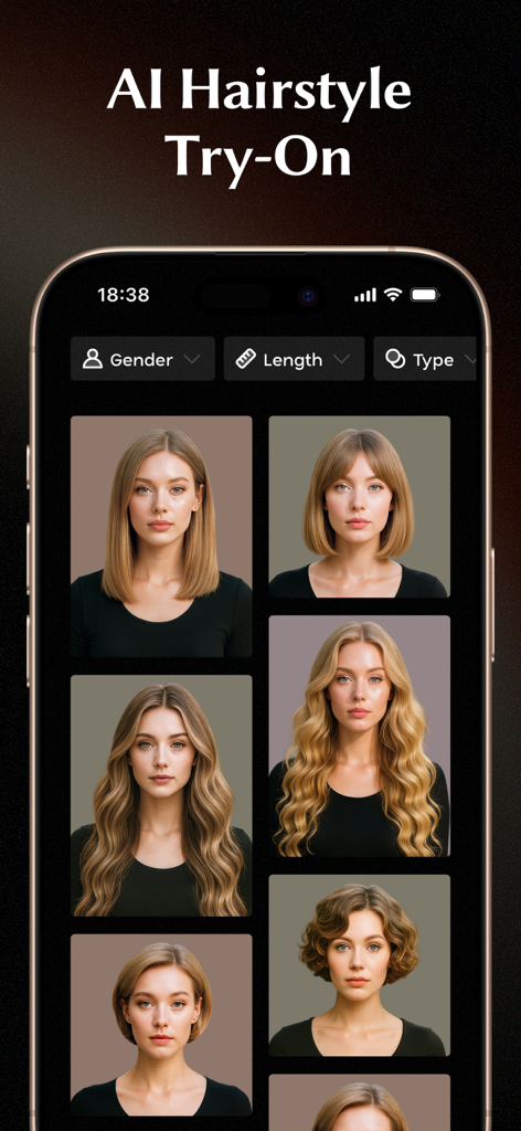 Glowify app interface displaying different hairstyle options using AI technology
