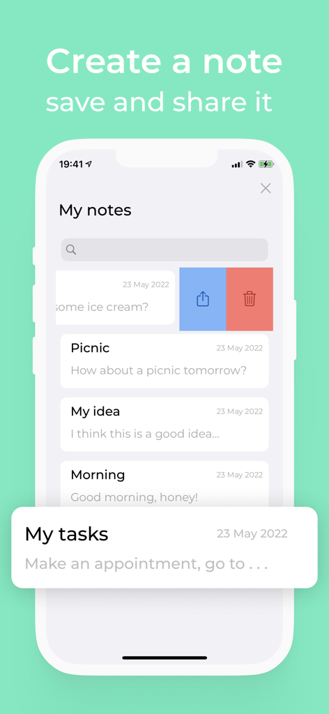 Live Transcribe Speech to text - Mobile app screen showing a list of saved voice notes with options to share and delete transcriptions.