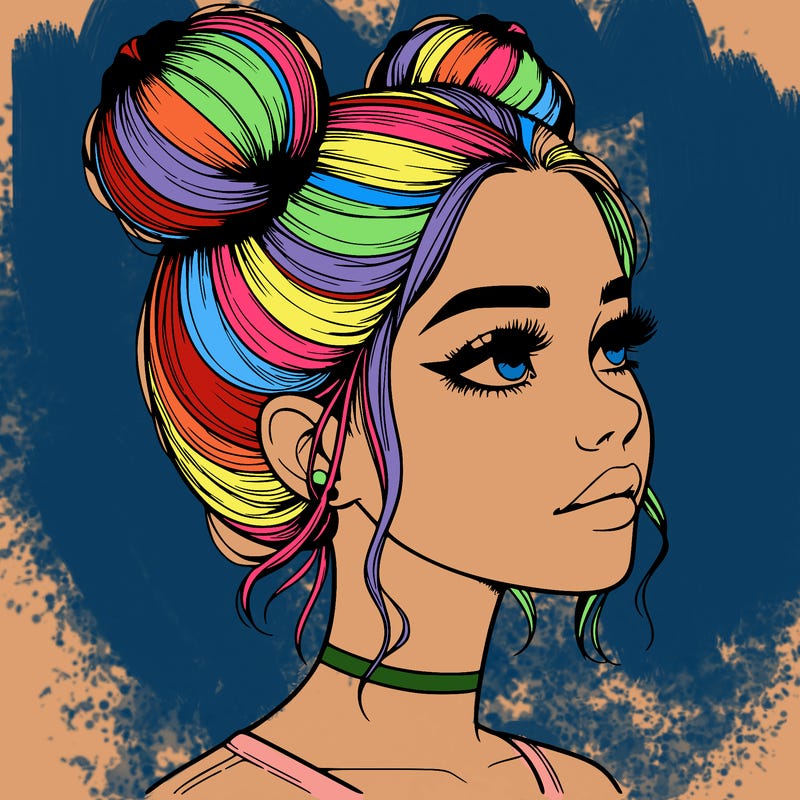realistic girl with buns on the top of her head