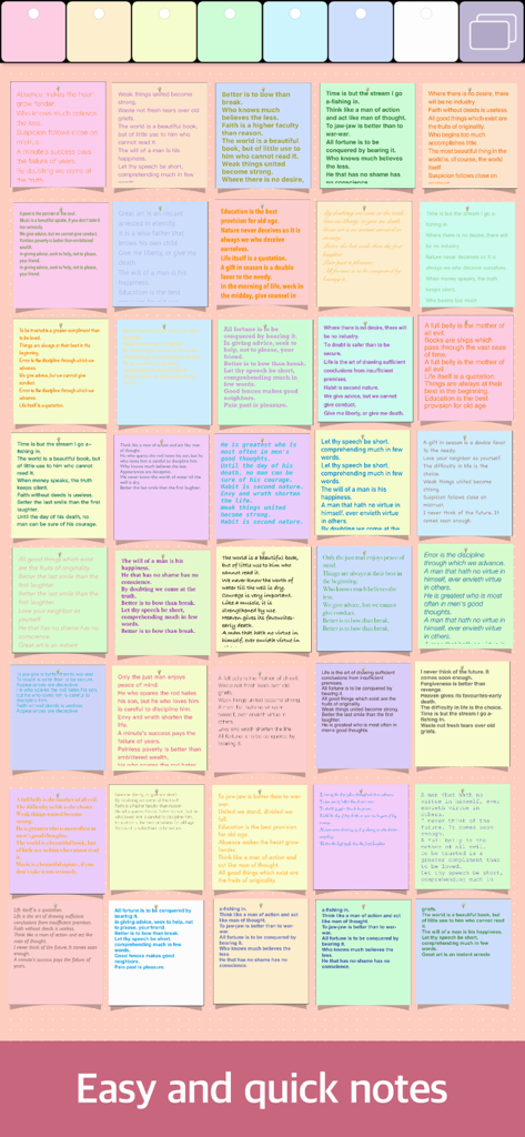 Cream Note - テキスト付きのカラフルなパステル付箋のグリッドを表示するデジタルボード